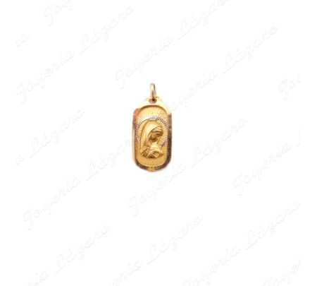 MEDALLA ORO 18 KTS VIRGEN NIÑA BICOLOR RECTANGULAR 13X25mm